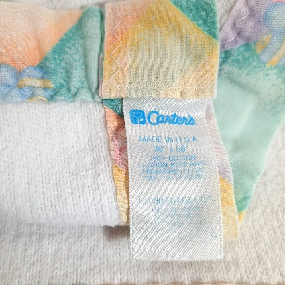 Vintage Carter's Teddy Bear baby Blanket Pastel patchwork Pattern‎ Cotton USA
